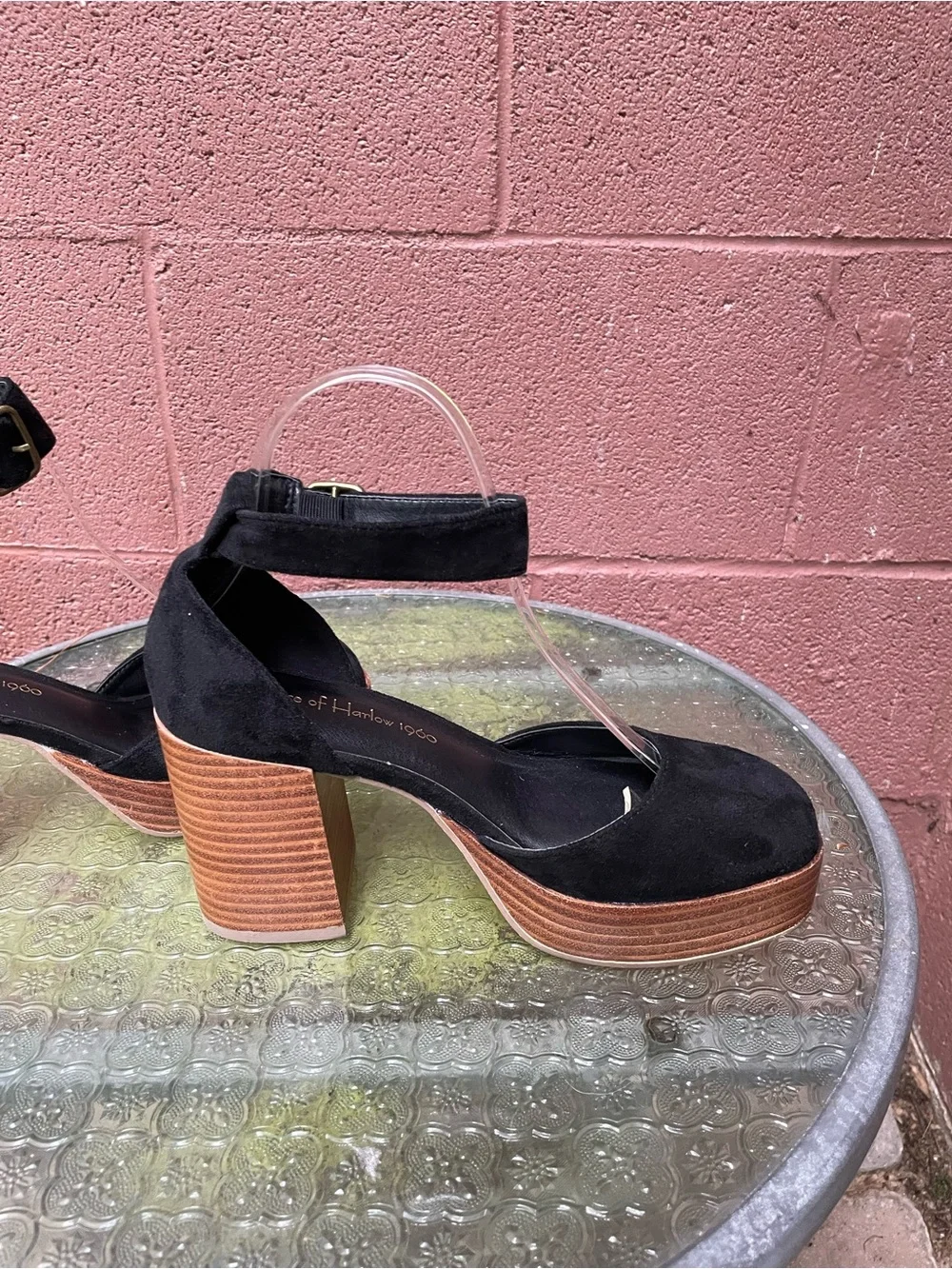 New House Of Harlow 1960 Platform Block Heel Ankle Strap Shoes Size 7.5